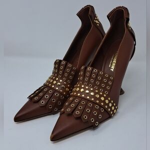 Burberry Goodall 105 Kiltie Fringe Leather Point Toe Pumps Heels 8 US 38 EU